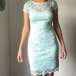 Sea foam and silver lace dress